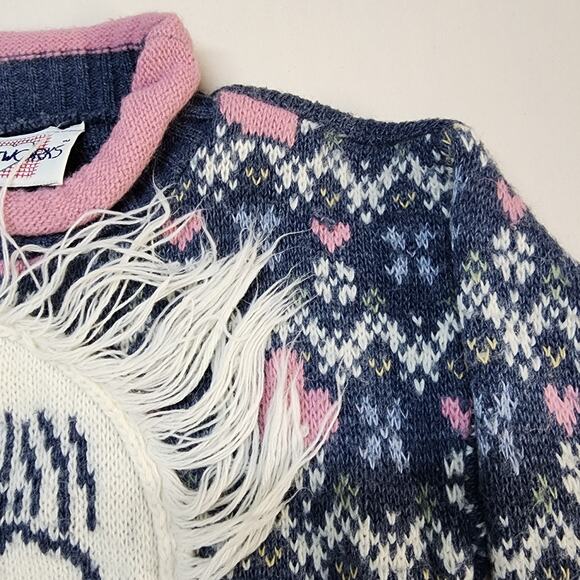 Vintage Heartworks 3D Knit Sweater Girls 4T Dog Hearts Roll Neck Twee Retro 80s - Picture 5 of 11